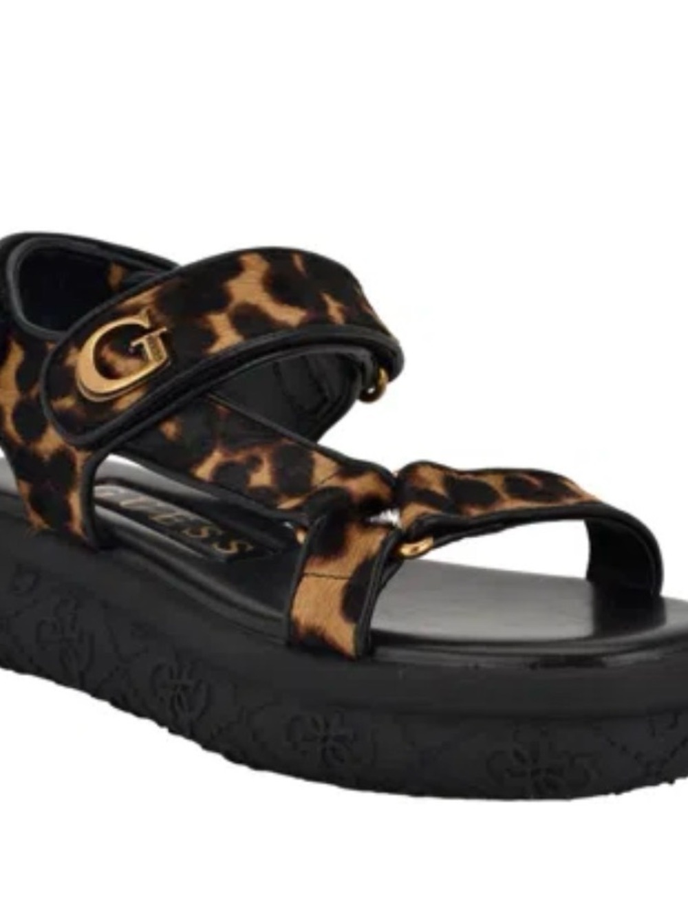 Guess Leopard-Print Platform Sandal in Black and Brown